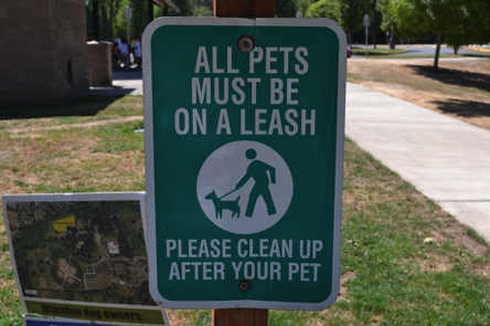 Signage: All pets must be on leash – Please clean up after your pet Signage: All pets must be on leash – Please clean up after your pet